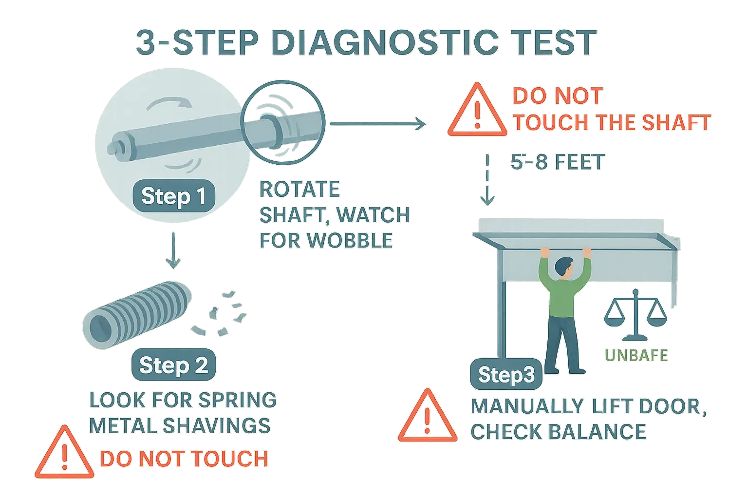 Follow these three simple, safe tests to evaluate if your torsion shaft is bent or sagging. Performing these checks helps homeowners identify serious mechanical issues before they worsen.