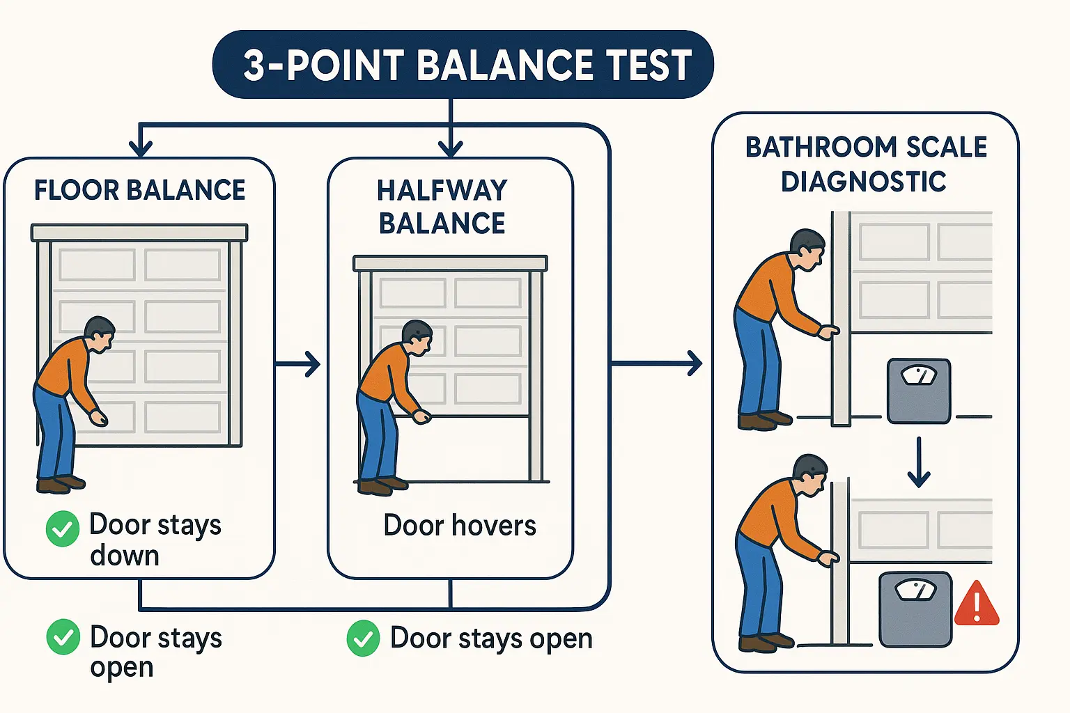 This infographic helps readers visually remember how garage door material types and moisture absorption influence weight and manual lifting effort, highlighting key safety considerations for retrofits.