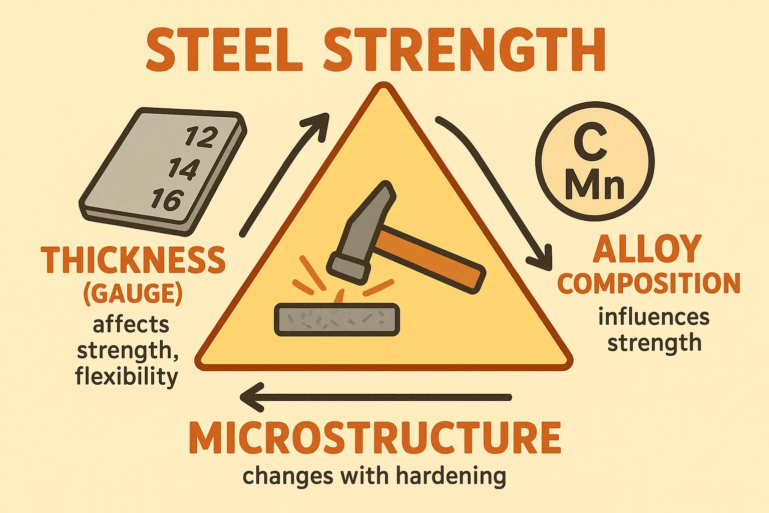 The Triad of Steel Strength: Steel’s durability depends not just on thickness but also on alloy composition and microstructure. Remember these three key factors to understand steel performance better.