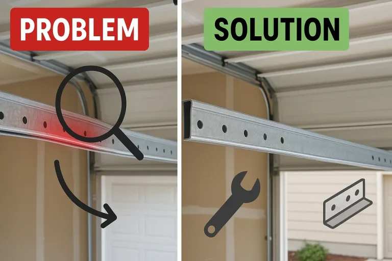 bent sagging garage door opener rail repair photo