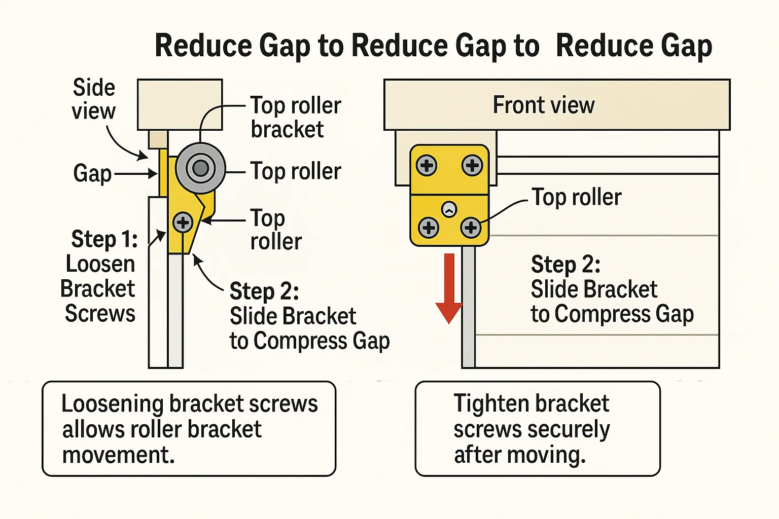 Illustration of adjusting a garage door's top roller bracket