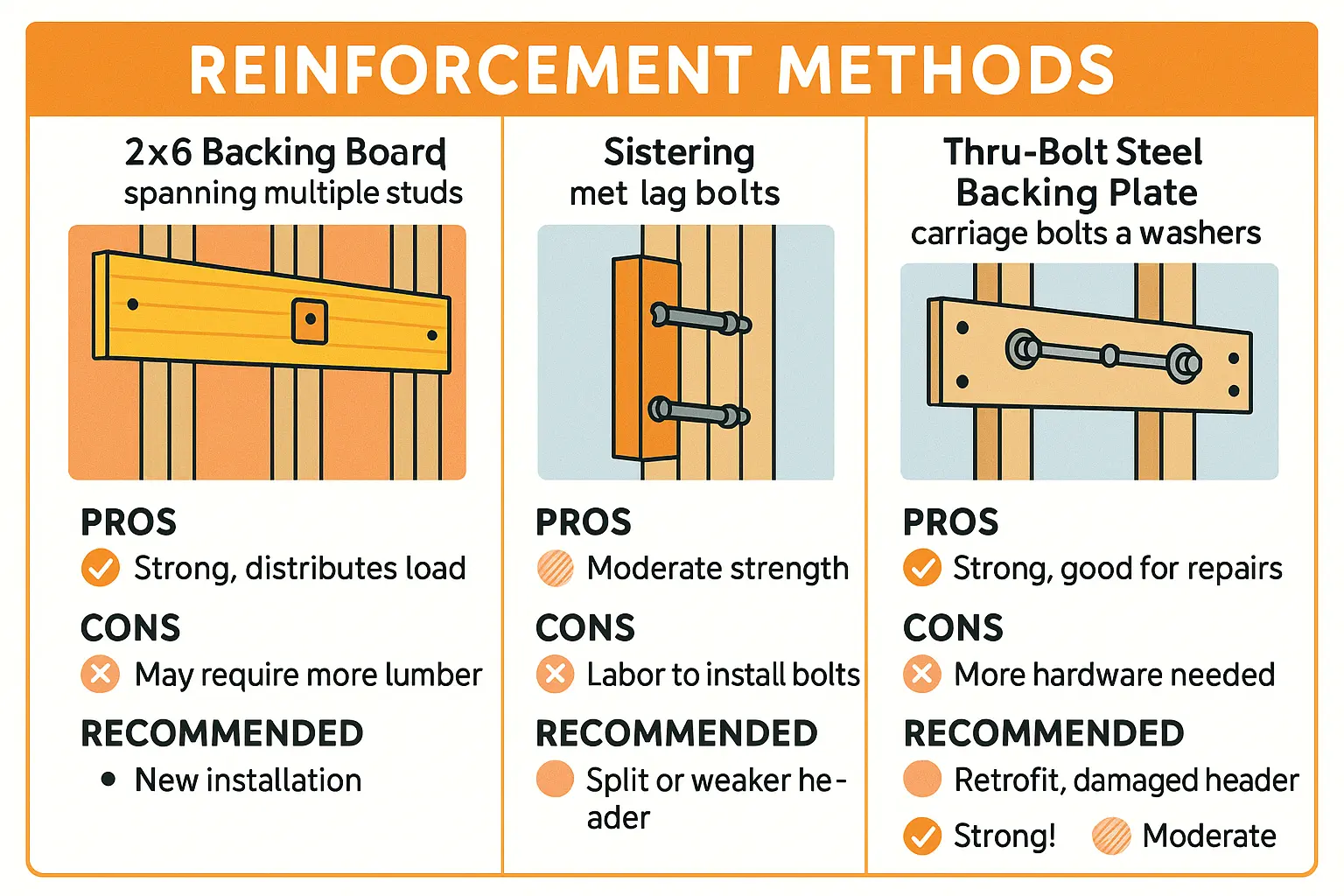 This reconstruction infographic breaks down the complex garage door opener header bracket repair into manageable, clear steps with visual cues to build confidence and enable successful DIY execution.