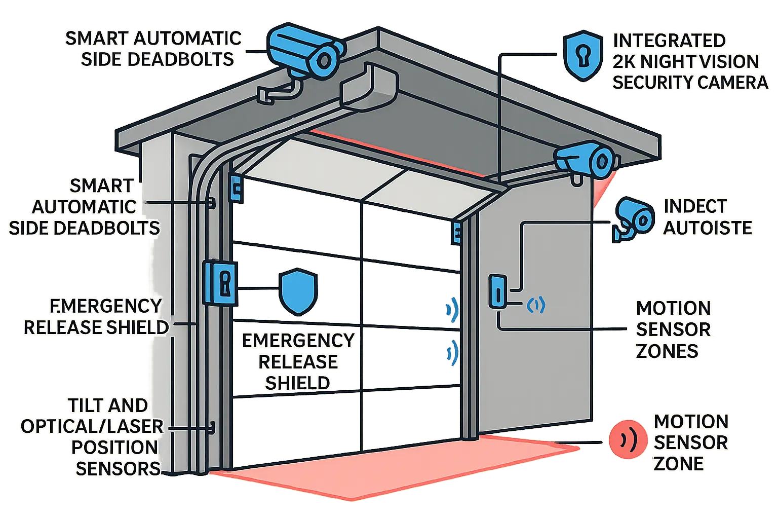 This layered security diagram creates a memorable visual framework for understanding how digital and physical security measures combine to create a comprehensive garage defense system.