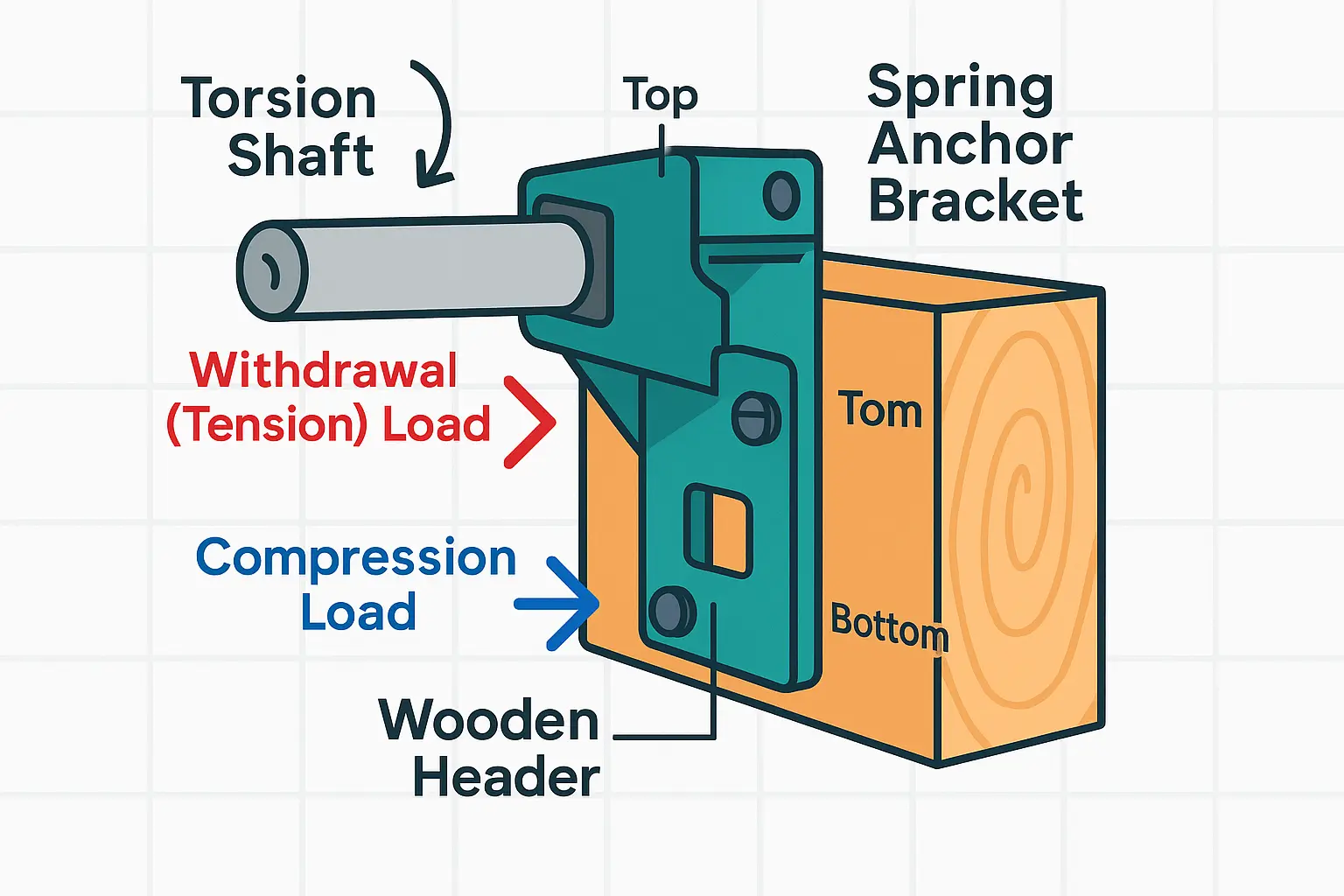 Torsion spring anchor bracket forces