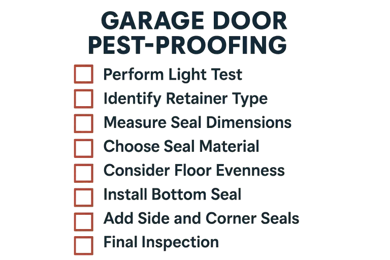 A checklist graphic with icons for each step: a lightbulb for the light test, a ruler for measuring, a mouse icon for choosing material, and a checkmark for completion.