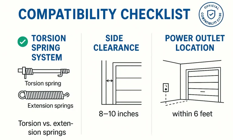 A clear infographic showing the three requirements for a jackshaft opener