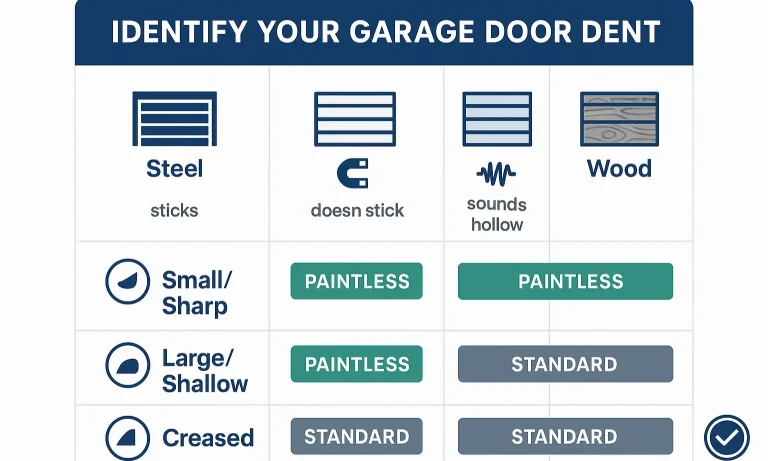 A diagnostic chart showing three types of garage door materials