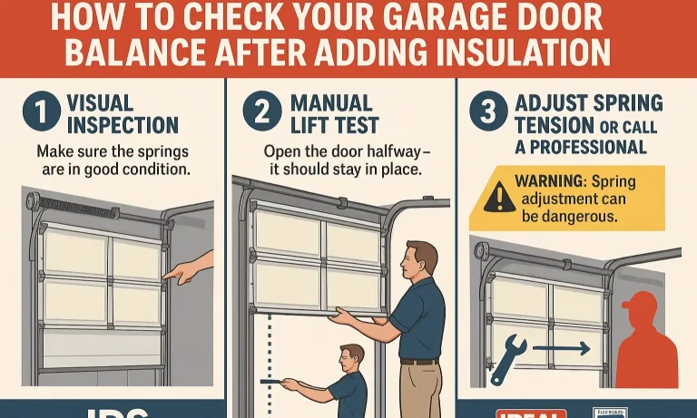 A graphic demonstrating how to safely perform a garage door balance test.