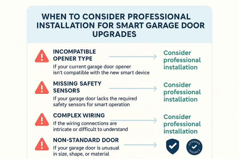 A photo of a professional technician from Up & Down Garage Doors inspecting a garage door opener, symbolizing when expert help is needed.