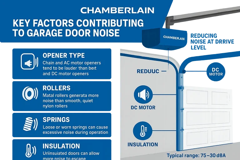 A step-by-step visual guide showing the key stages of installing a quiet garage door opener, from assembly to final testing.