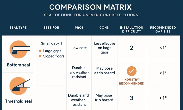Bottom seal vs. threshold seal comparison for garage doors