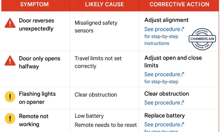 Chamberlain troubleshooting chart for quick garage door fixes
