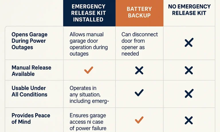 Chart comparing outage backup options for garage door access