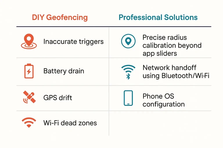 Compare common DIY geofencing issues with professional calibration benefits to understand how expert setup reduces errors and enhances performance.
