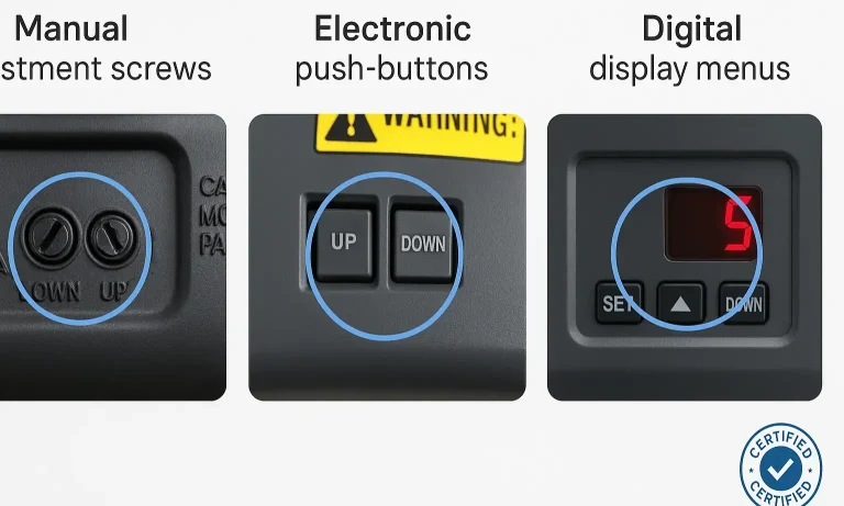 Compare the three major garage door opener adjustment types side-by-side to quickly identify your model’s mechanism before proceeding with calibration