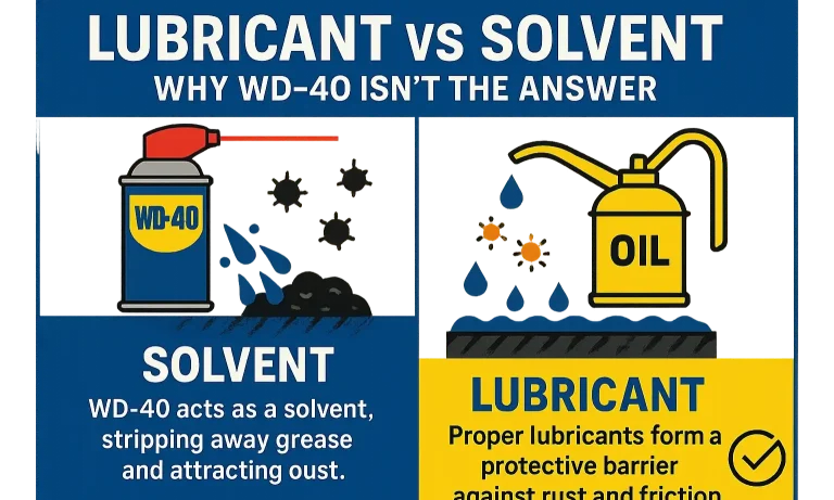 Debunk the WD-40 myth with a visual explanation that clarifies proper lubricant function, helping users avoid mistakes that shorten garage door component life.
