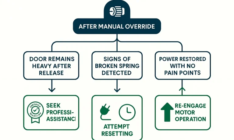 Decision tree for safe steps after commercial door override