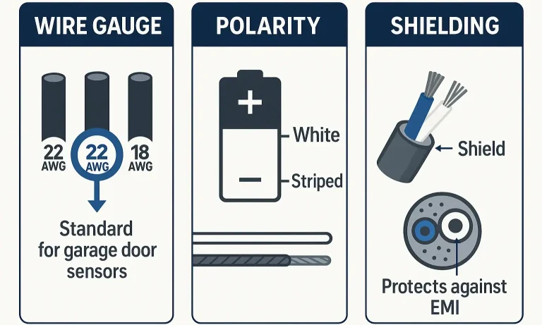 Diagram of garage sensor wire with shielding and polarity layers