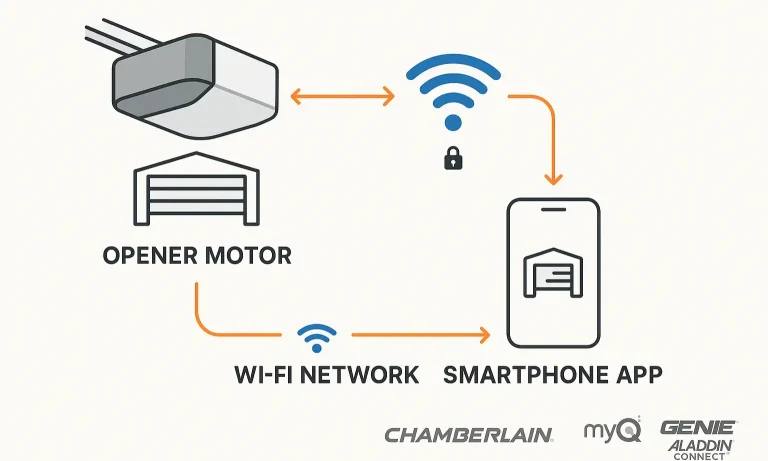 Diagram of phone app connecting to garage opener via Wi-Fi