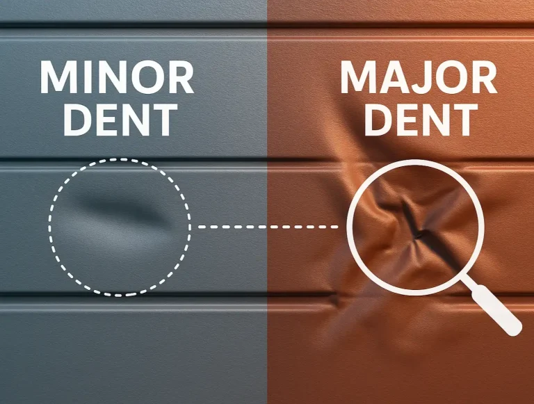 cosmetic vs structural garage door dents photo