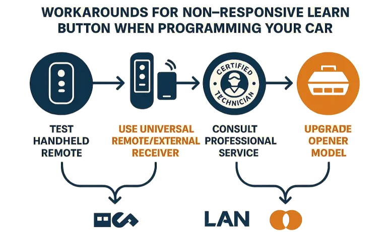 Follow a clear roadmap of alternative solutions and pro options to fix learn button issues and program your car.