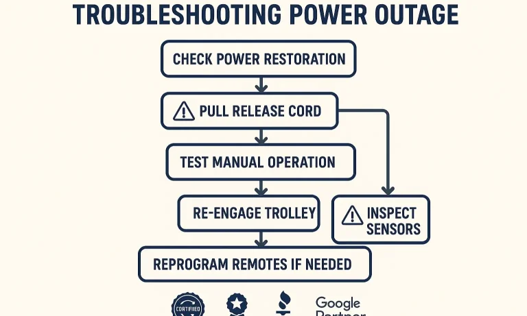 Follow this clear troubleshooting flow to fix post-outage issues and restore smooth opener operation.