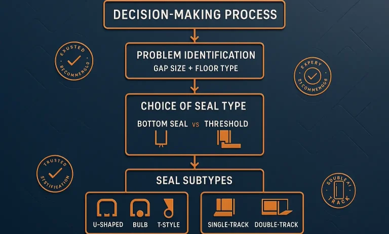 Garage door bottom seal selection flowchart for uneven floors