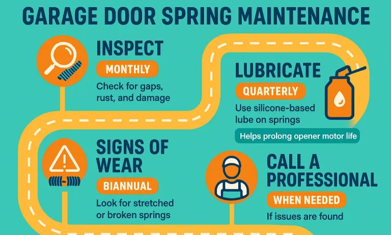 Garage door maintenance checklist: lubrication, sensors, rollers, and tracks.