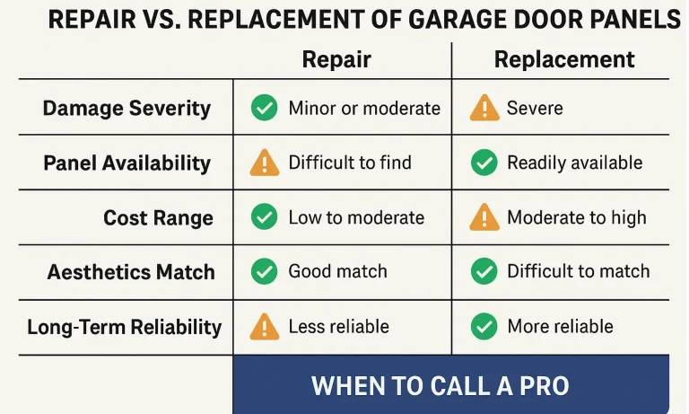 Garage Door Panel Repair and Replacement Comparison