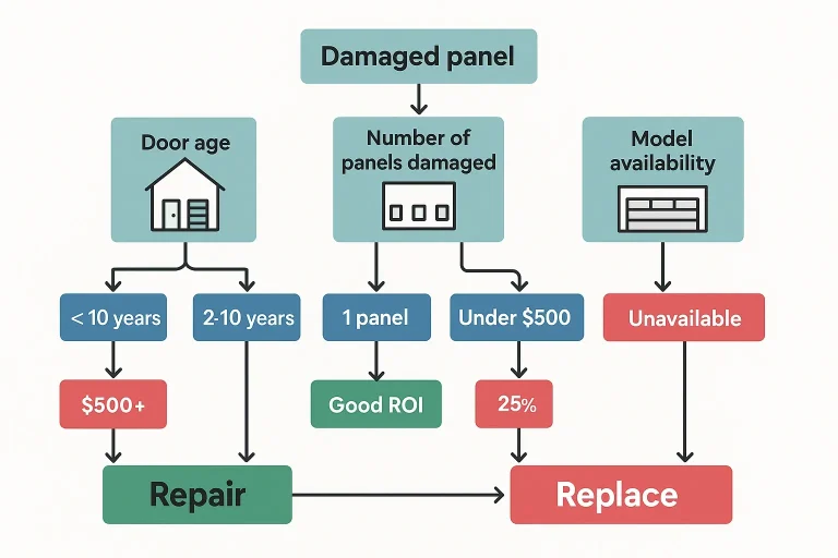 Garage door replacement delivers a remarkable 268% return on investment—outperforming other home projects. This visual anchors the financial and aesthetic benefits of choosing full replacement over patch repairs.