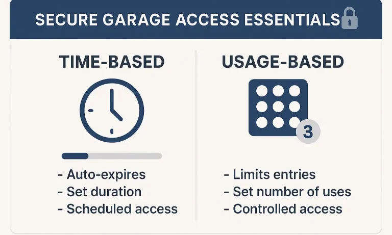 Graphic showing time-based vs usage-based garage access codes