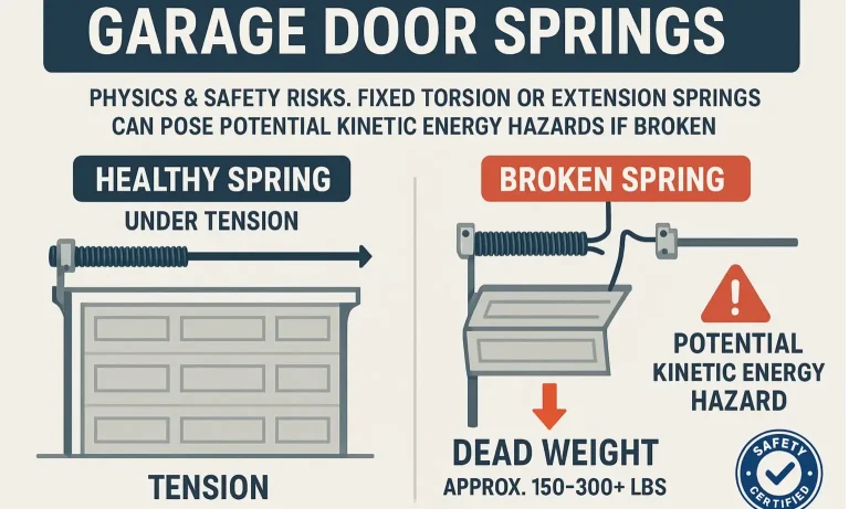 Healthy and Broken Garage Door Springs Side by Side