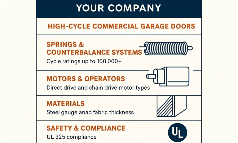 High-cycle door parts: springs, motor, tracks, and sensors