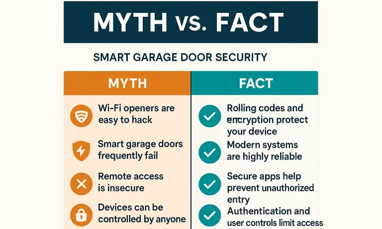 Image showing myths vs facts about smart garage door security