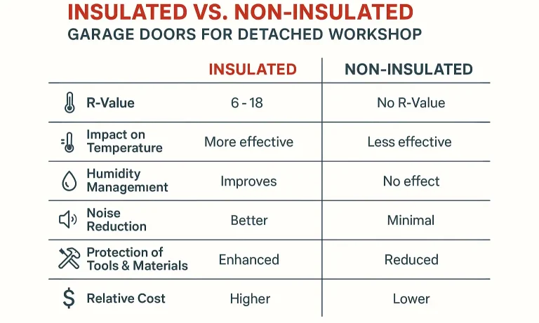 Insulated vs. non-insulated garage doors for workshop performance