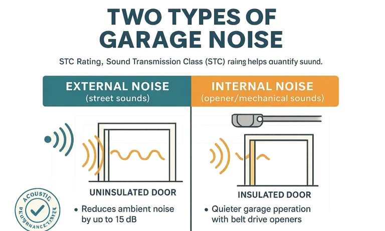 Learn how insulation and opener type reduce garage door noise levels