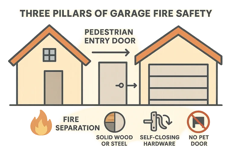 Learn how to safely disengage your garage door opener manually during a fire emergency using the red emergency release cord.