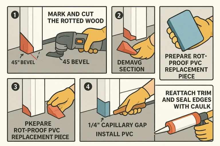 Learn the gold standard PVC splice technique that permanently halts wood rot at the bottom of your garage door jamb, ensuring a durable, rot-proof repair.