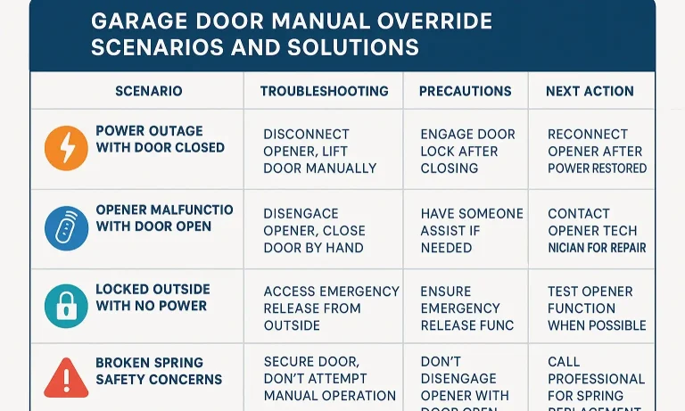 Matrix linking garage issues to actions with safety icons