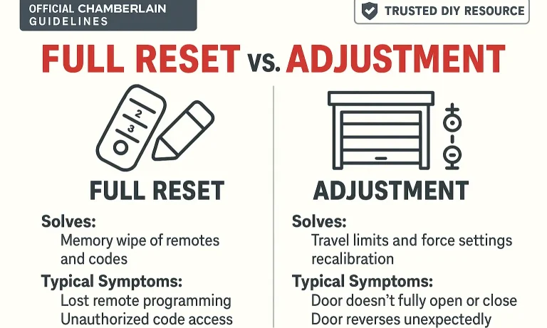 Reset vs. adjustment guide for Chamberlain garage door issues