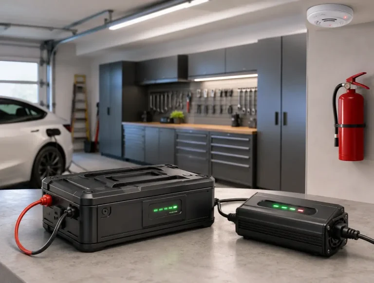 safe charging practices lithium batteries garage photo