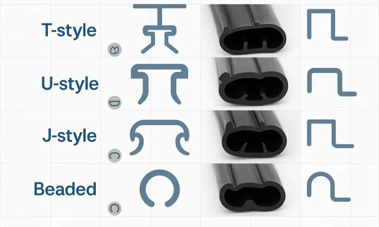Seal profile comparison chart helps identify the correct garage door seal quickly.