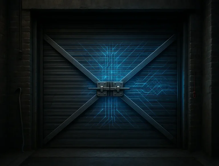 secure narrow street facing garage doors photo