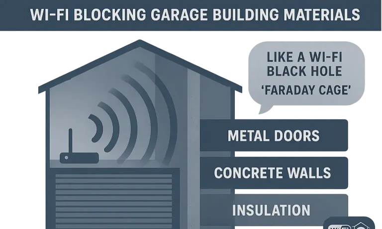 See how garage materials create Wi-Fi dead zones and why connectivity issues occur.