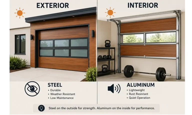 Split-view of an aesthetic garage door conversion