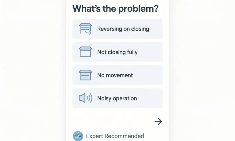 Start by selecting your door’s symptom—this checker guides you to safe, precise calibration steps.