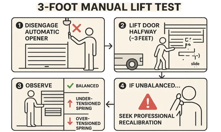 Step-by-step garage door 3-foot manual lift balance test guide