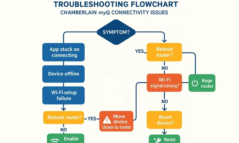 Step-by-step MyQ flowchart for fixing Wi-Fi connection issues