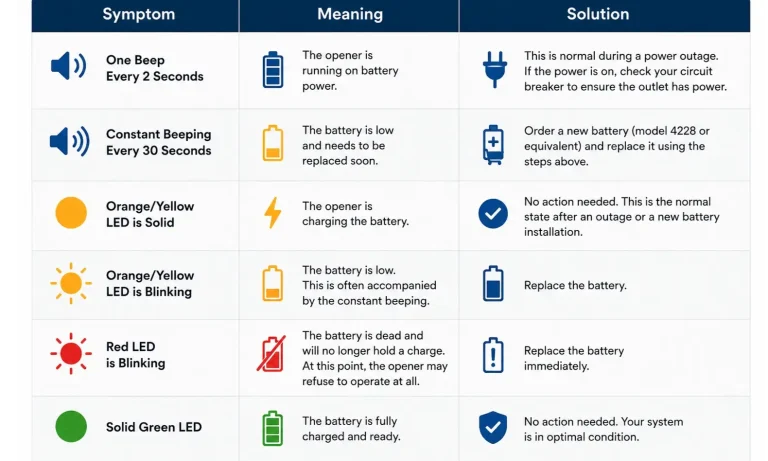 Symptom, Meaning and Solutions For Chamberlain Battery