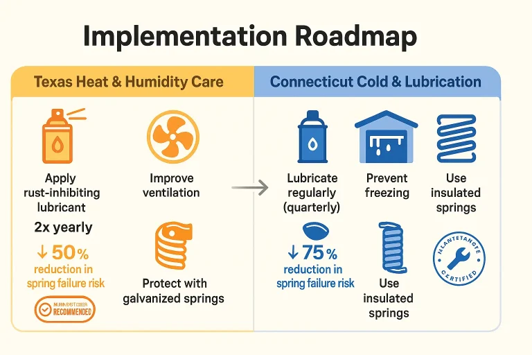 Tailored maintenance plans by climate help you confidently protect your garage door springs from climate-driven failure risks.